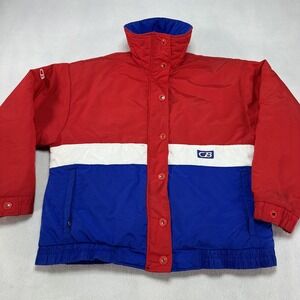Vintage CB Sports Jacket Mens Small Red White Blue Puffer Ski 80s Colorblock USA